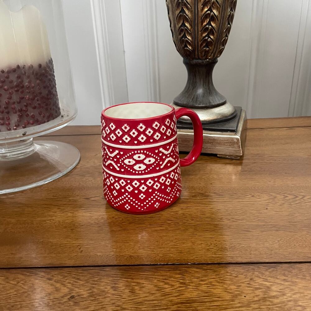 Crate & Barrel Hilde Ceramic Mug Nordic Pattern